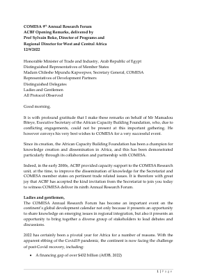 ACBF-Opening Remarks at COMESA 9th AnnResForum