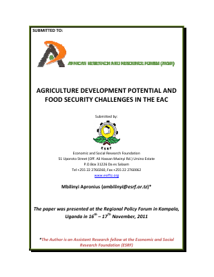 AGRICULTURE DEVELOPMENT POTENTIAL AND FOOD SECURITY CHALLENGES IN THE EAC