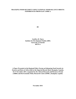 TRACKING FOOD SECURITY USING NATIONAL FOOD BALANCE SHEETS