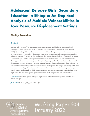adolescent refugee girls secondary